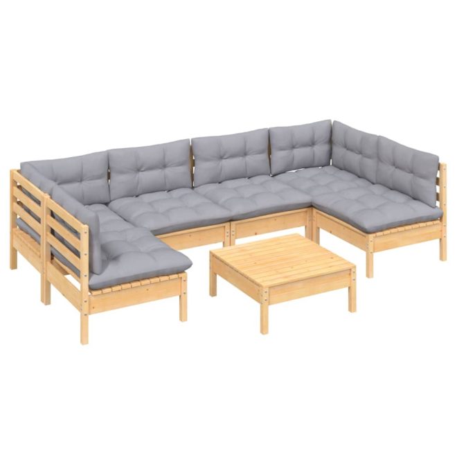 7 Piece Garden Lounge Set with Cushions Solid Pinewood – Brown and Grey