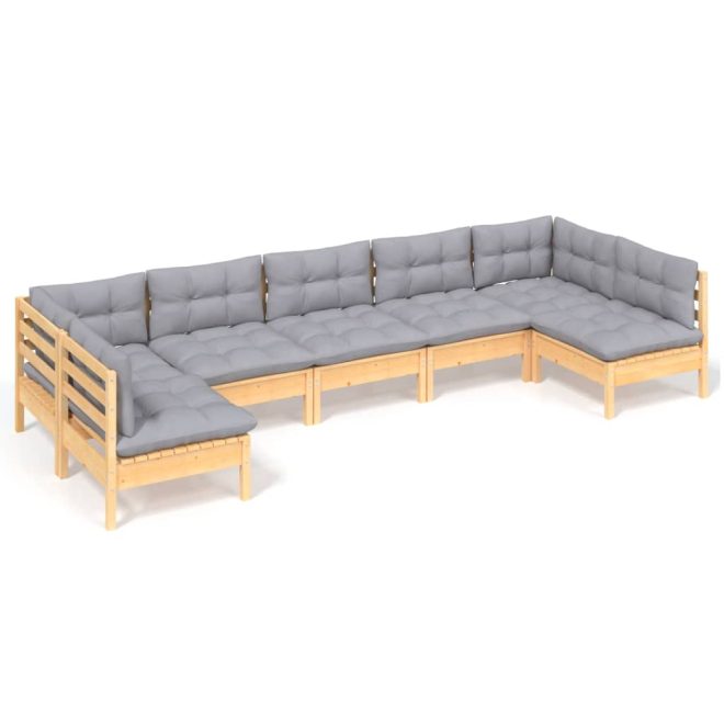 7 Piece Garden Lounge Set with Cushions Solid Pinewood – Brown and Grey