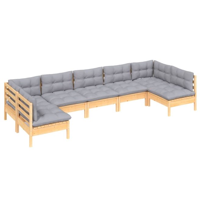 7 Piece Garden Lounge Set with Cushions Solid Pinewood – Brown and Grey