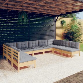 9 Piece Garden Lounge Set with Cushions Solid Pinewood