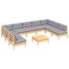 10 Piece Garden Lounge Set with Cushions Solid Pinewood – Brown and Grey