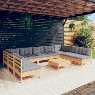 10 Piece Garden Lounge Set with Cushions Solid Pinewood