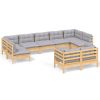 9 Piece Garden Lounge Set with Cushions Solid Pinewood – Brown and Grey