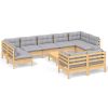 10 Piece Garden Lounge Set with Cushions Solid Pinewood – Brown and Grey