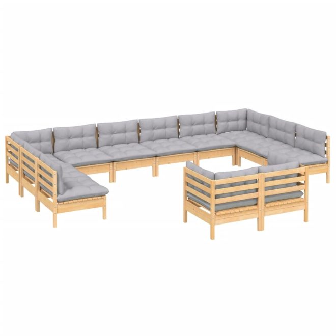 12 Piece Garden Lounge Set with Cushions Solid Pinewood – Brown and Grey