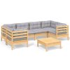 7 Piece Garden Lounge Set with Cushions Pinewood – Brown and Grey