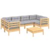 7 Piece Garden Lounge Set with Cushions Pinewood – Brown and Grey