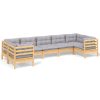 7 Piece Garden Lounge Set with Cushions Pinewood – Brown and Grey