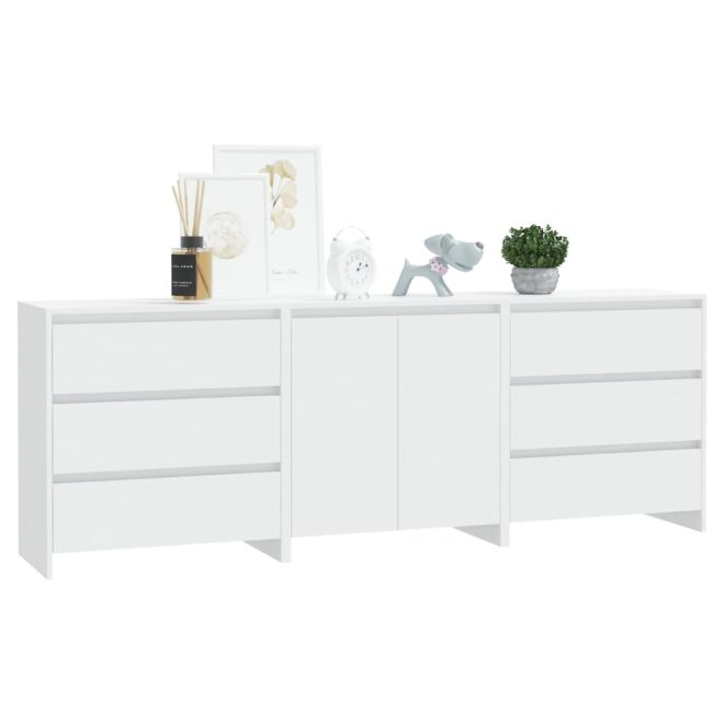 3 Piece Sideboard Engineered Wood – White