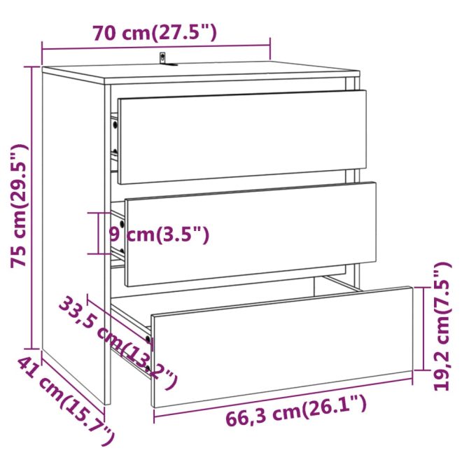 3 Piece Sideboard Engineered Wood – White