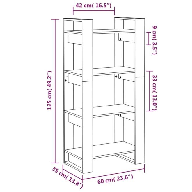 Glossop Book Cabinet/Room Divider 60x35x125 cm Solid Wood – Brown