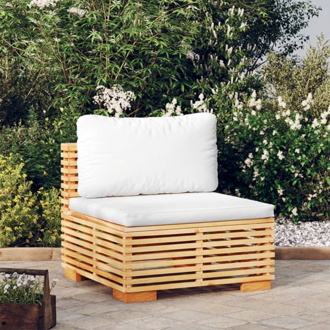 Garden Sofa with Cushions Solid Wood Teak – Cream, Middle Sofa