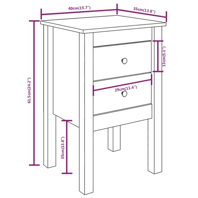 Duarte Bedside Cabinet 40x35x61.5 cm Solid Wood Pine – Brown, 1