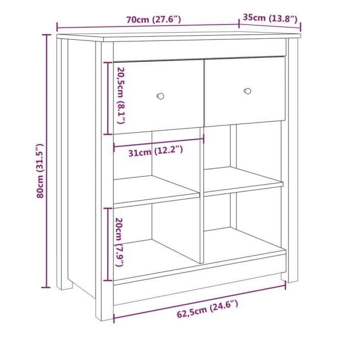 Sideboard 70x35x80 cm Solid Wood Pine – Brown