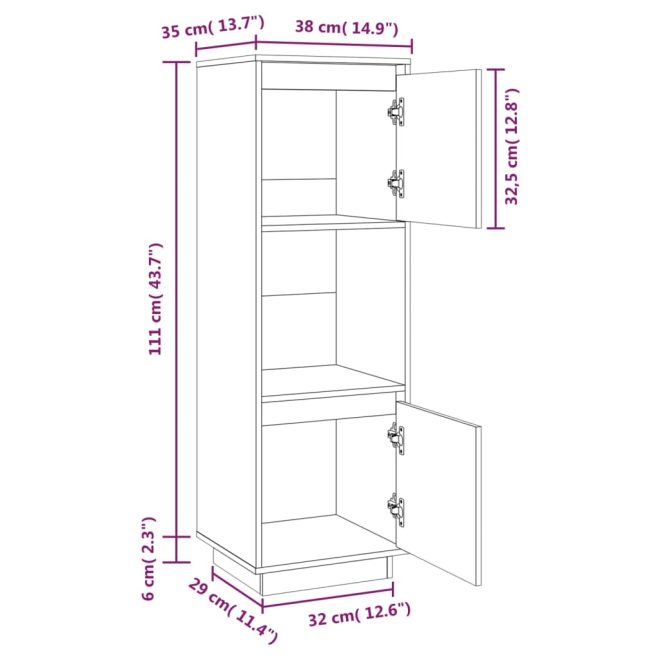 Highboard 38x35x117 cm Solid Wood Pine – Brown