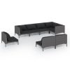 Garden Lounge Set with Cushions Poly Rattan Dark Grey – 5X Middle + 3X Corner