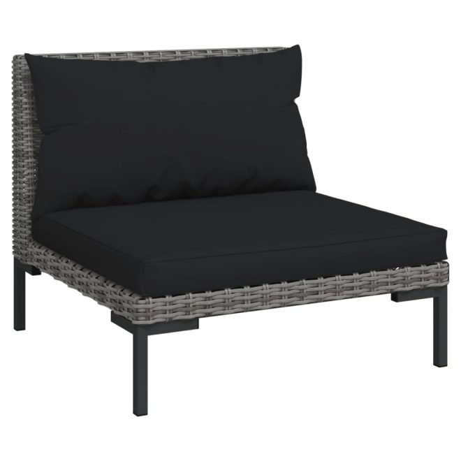 Garden Lounge Set with Cushions Poly Rattan Dark Grey – 5X Middle + 3X Corner