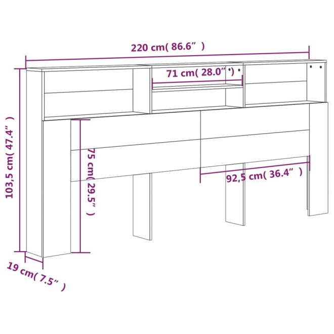 Headboard Cabinet 220x19x103.5 cm – White