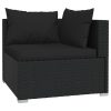 Garden Lounge Set with Cushions Poly Rattan Black – 3X Corner + 3X Middle + Footrest