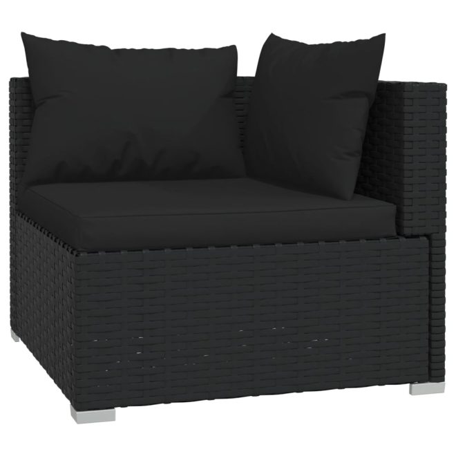 Garden Lounge Set with Cushions Poly Rattan Black – 3X Corner + 3X Middle + Footrest