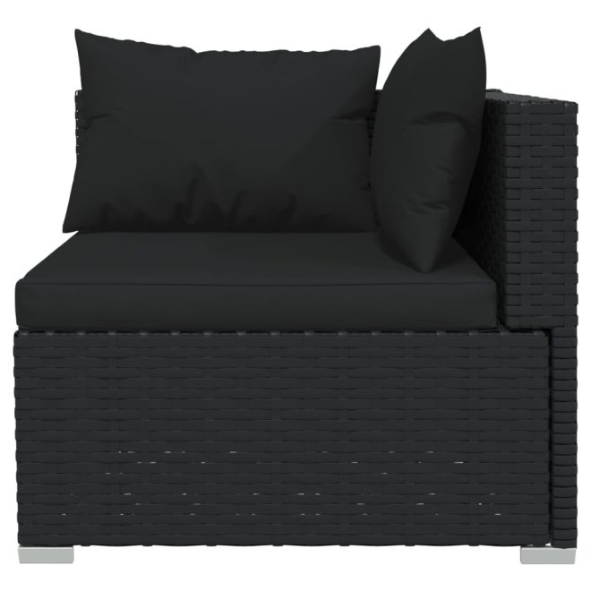 Garden Lounge Set with Cushions Poly Rattan Black – 3X Corner + 3X Middle + Footrest