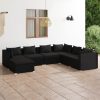 Garden Lounge Set with Cushions Poly Rattan Black – 3X Corner + 3X Middle + Footrest