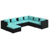 Garden Lounge Set with Cushions Poly Rattan Black – 3X Corner + 3X Middle + Footrest