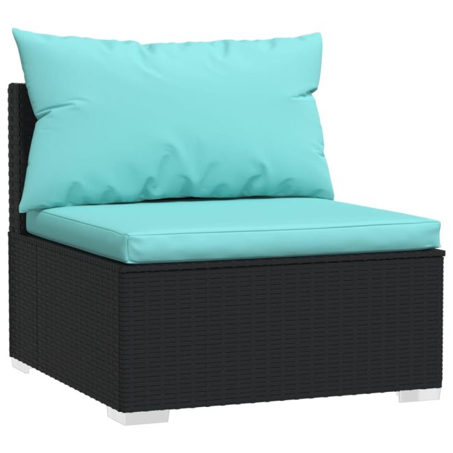 Garden Lounge Set with Cushions Poly Rattan Black – 3X Corner + 3X Middle + Footrest