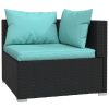 Garden Lounge Set with Cushions Poly Rattan Black – 3X Corner + 3X Middle + Footrest