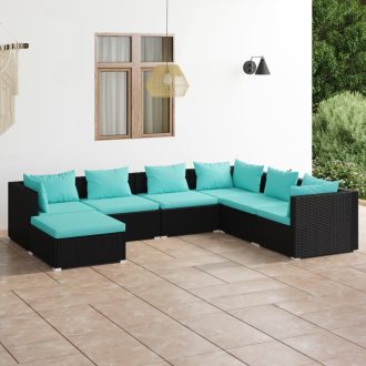 Garden Lounge Set with Cushions Poly Rattan Black