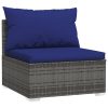 Garden Lounge Set with Cushions Grey Poly Rattan – 2X Corner + 5X Middle + 2X Footrest