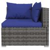 Garden Lounge Set with Cushions Grey Poly Rattan – 2X Corner + 5X Middle + 2X Footrest