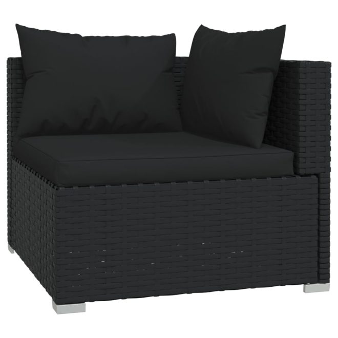 Garden Lounge Set with Cushions Poly Rattan Black – 3X Corner + 4X Middle + 2X Footrest