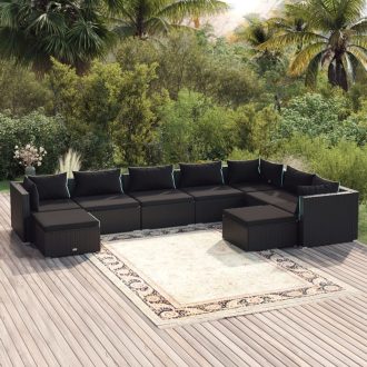 Garden Lounge Set with Cushions Poly Rattan Black