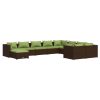 Garden Lounge Set with Cushions Poly Rattan Brown – 4X Corner + 5X Middle + Footrest