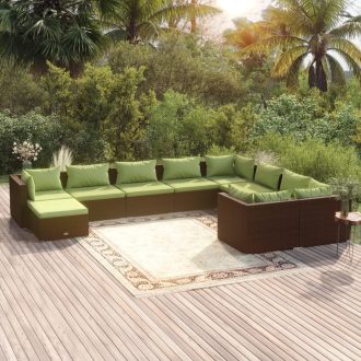 Garden Lounge Set with Cushions Poly Rattan Brown