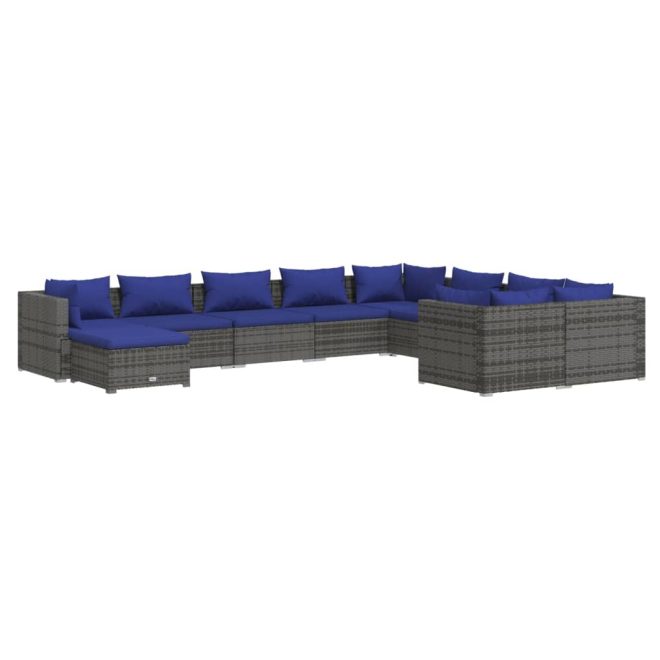 Garden Lounge Set with Cushions Poly Rattan Grey – 4X Corner + 5X Middle + Footrest