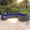 Garden Lounge Set with Cushions Poly Rattan Grey – 4X Corner + 5X Middle + Footrest