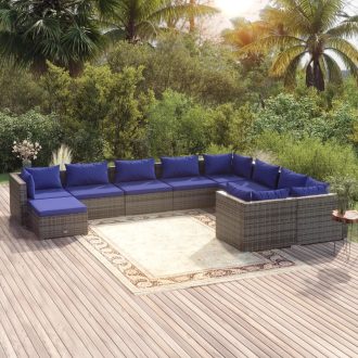 Garden Lounge Set with Cushions Poly Rattan Grey