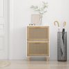 Shoe Cabinet 52x25x80 cm Engineered Wood and Natural Rattan – White