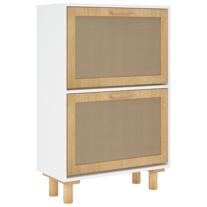 Shoe Cabinet 52x25x80 cm Engineered Wood and Natural Rattan – White