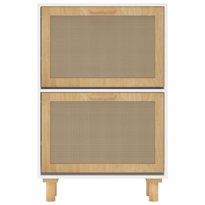 Shoe Cabinet 52x25x80 cm Engineered Wood and Natural Rattan – White