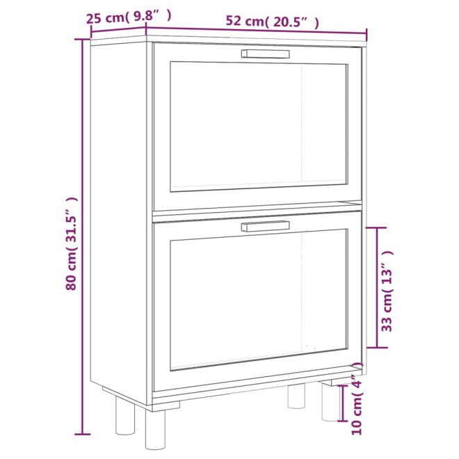 Shoe Cabinet 52x25x80 cm Engineered Wood and Natural Rattan – White