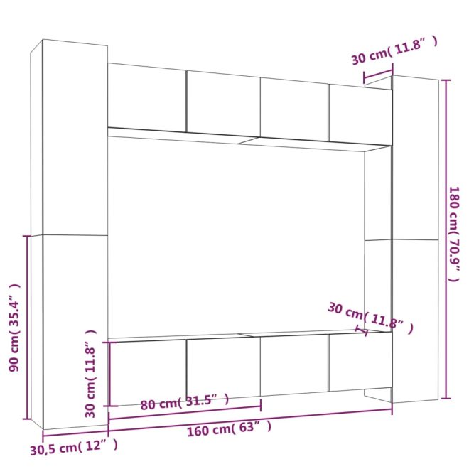 Burrillville 8 Piece TV Cabinet Set Engineered Wood – 80x30x30 cm, White