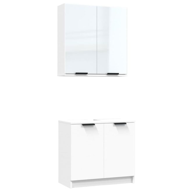 2 Piece Bathroom Cabinet Set Engineered Wood – White