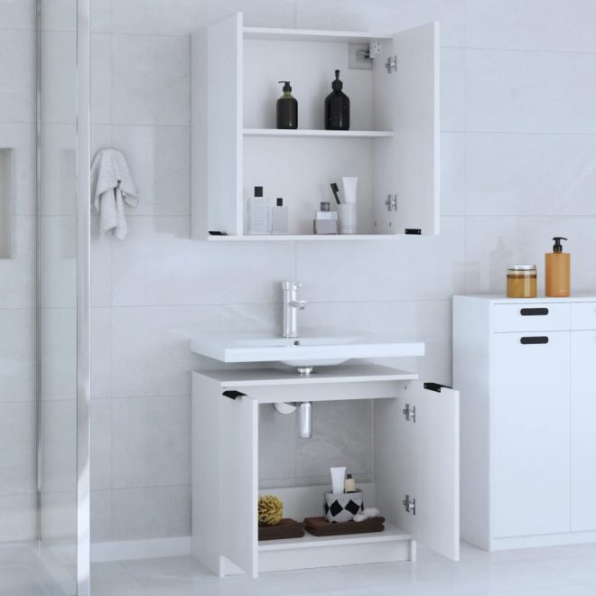 2 Piece Bathroom Cabinet Set Engineered Wood – White