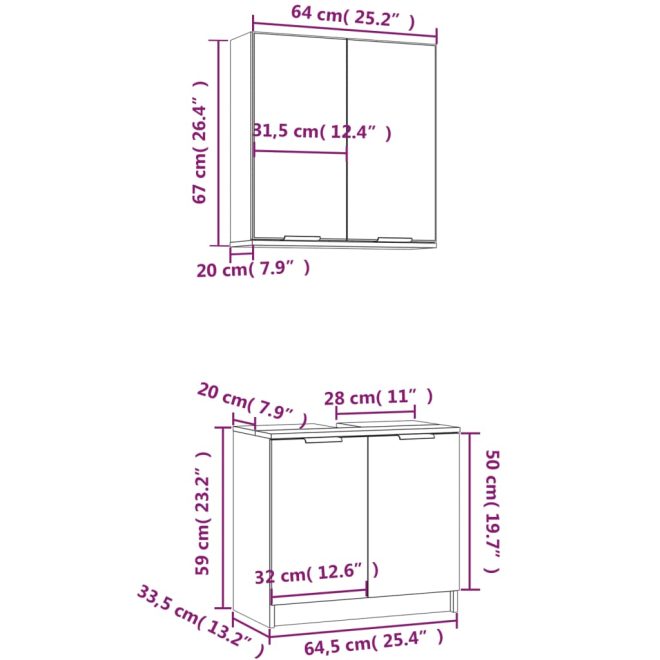 2 Piece Bathroom Cabinet Set Engineered Wood – White