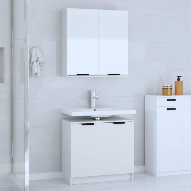 2 Piece Bathroom Cabinet Set Engineered Wood – White