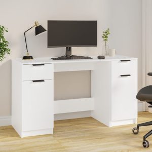 Desk with Side Cabinet Engineered Wood – White