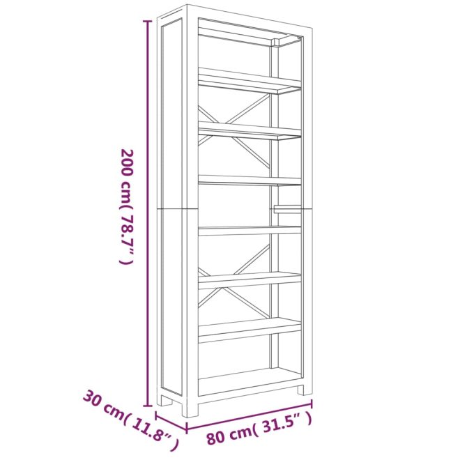 7-Tier Bookcase Solid Wood Acacia – 80x30x200 cm